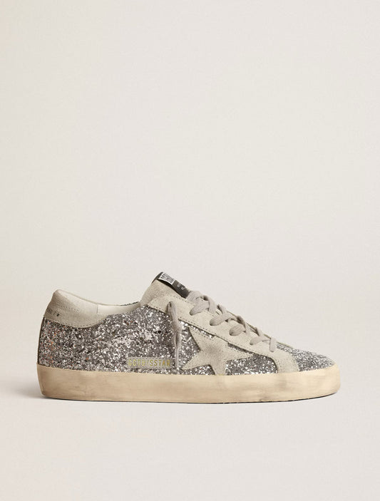 Super-Star Femme – Paillettes Argentées & Étoile en Daim Gris Froid