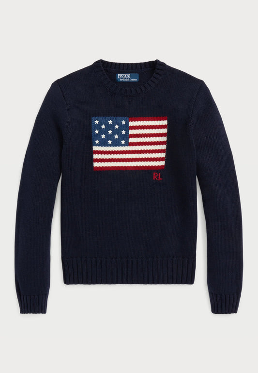 Pull drapeau à col rond en coton