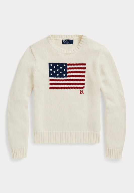 Pull drapeau à col rond en coton