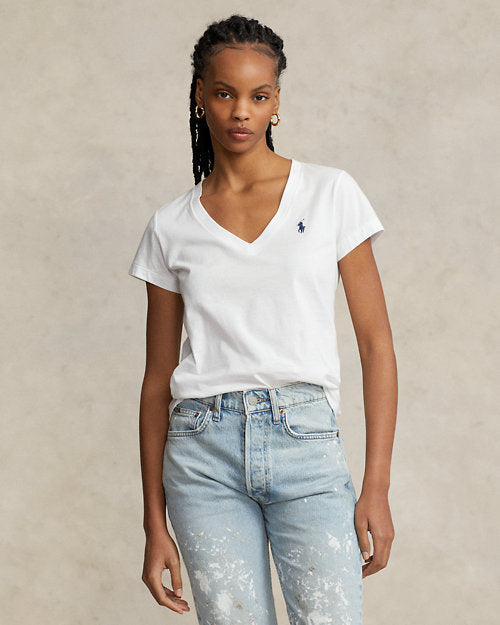 T-shirt col en V en jersey de coton